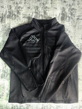 Kappa Black Striped Zip Mock Neck Sweatshirt Jacket w Pockets